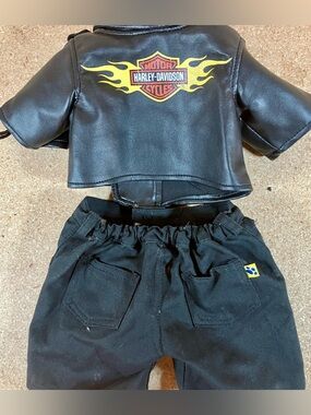 HARLEY-DAVIDSON Build-A-Bear Biker Faux Leather Motorcycle Jacket Jeans Set
